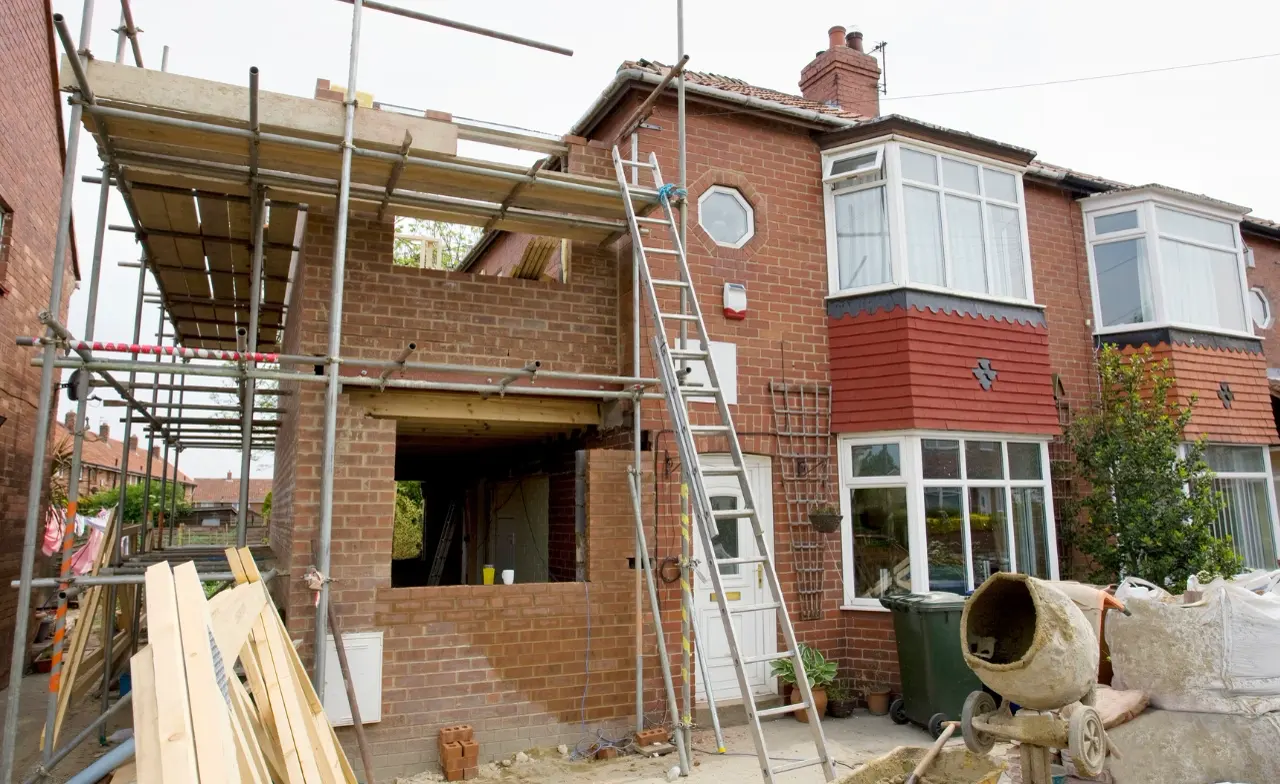 Two-storey house extension under construction